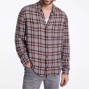$248 NWT John Varvatos Cole Shirt M Gray Red Plaid Men's Button Down Seersucker